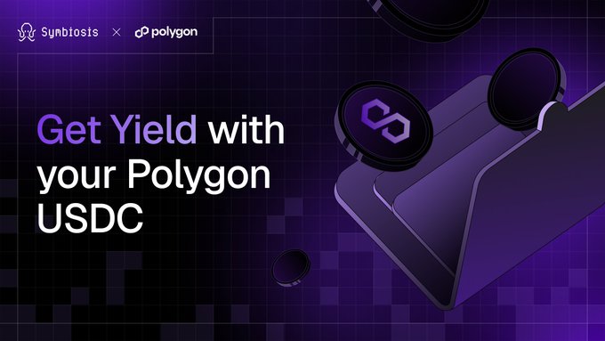 The image features a purple background with white text that reads "Get Yield With Your Polygon USDC" followed by an explanation of a single-sided USDC pool, which is a type of cryptocurrency wallet designed for trading cryptocurrencies like Bitcoin. The text also mentions that the USDC pool can be used to earn interest on deposits and is backed by real cross-chain swap fees.