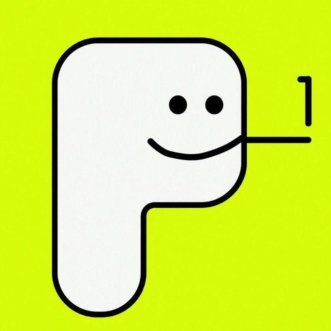 A simple logo on a lime-green background depicting a white letter 'P' with a smiling face and an arm-like extension with a hand.