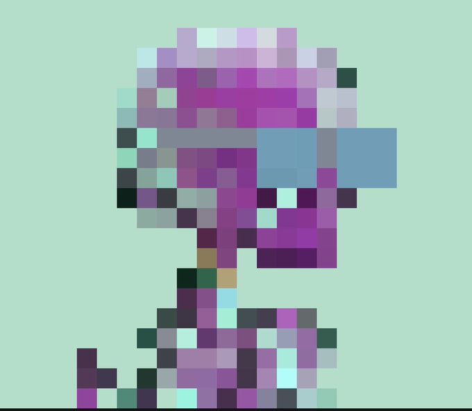 A pixelated image of what appears to be a purple-helmeted astronaut character (likely a space invader or retro game-style figure) against a light mint green background, relating to the "@lphaCentauriKid" username and "Argonaut" reference in the post.