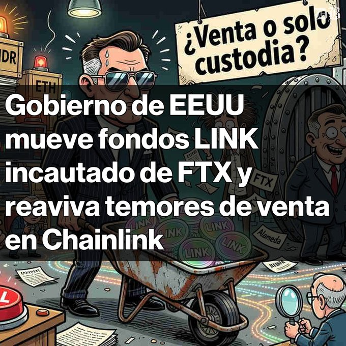 The image shows an illustration of a man wearing sunglasses, holding a wheelbarrow filled with coins while walking into a room. There are multiple people present in the background, some of whom appear to be looking at him. The content of the image is related to the Facebook transfer happening on September 5th. It seems that the transfer has taken place and is set to happen soon, which could potentially make it a hot topic in the online sphere. As for the post itself, the text says, "Gobierno de EE.U. mueve fortos link. Incautado de de FTX y reinvivo temores de una posible venta tras el colapso de FTX." The content of this message likely discusses a recent Facebook transfer or transaction related to the FTX cryptocurrency.
