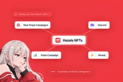 A graphic showing 'Haotz NFTs' connected to various platforms including New Dripio Campaign, Discord, Point Campaign, and Reveal, featuring an anime girl with white hair.