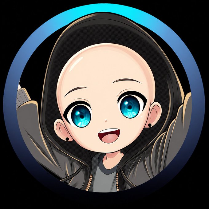 A chibi-style avatar of a smiling girl with large blue eyes and a black hoodie, framed in a circular gradient border. The cheerful cartoon image likely serves as the poster's profile picture, contrasting with the mixed-results tone of the web3 gaming achievements recap.