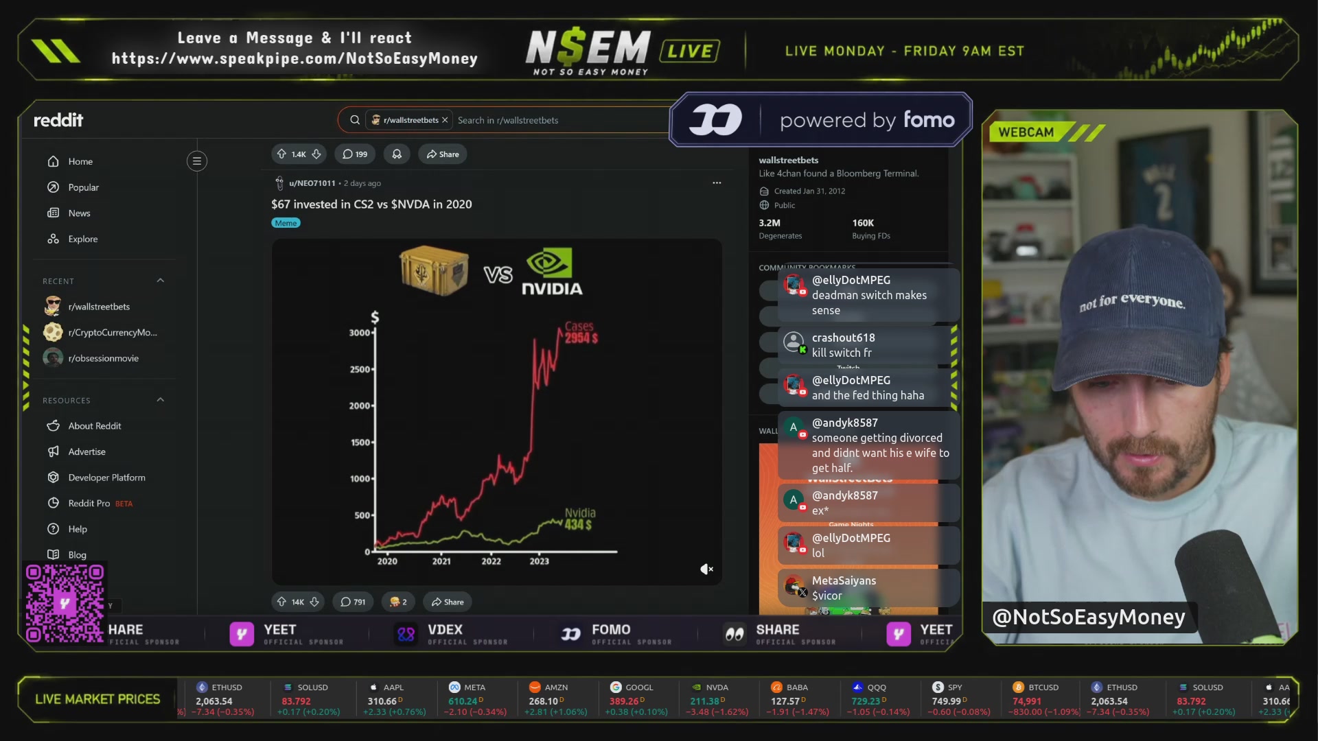 The image features a screenshot of a website called "Reddit" with an overlay showing a video player playing a news report from the channel "NSEM Live." In the background, there are two men wearing hats, presumably watching or discussing the news being played on the television screen. The content displayed in the foreground is about cryptocurrency and how to sell Bitcoins through a dark pool.