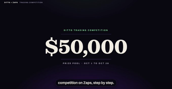 A promotional graphic displays '$50,000' as the prize pool for a 'DITTO TRADING COMPETITION' running from 'OCT 1 TO OCT 29'.