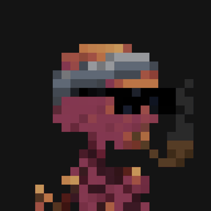 A low-resolution pixel art sprite of a character with orange hair and red/maroon clothing against a black background, resembling a retro video game character.