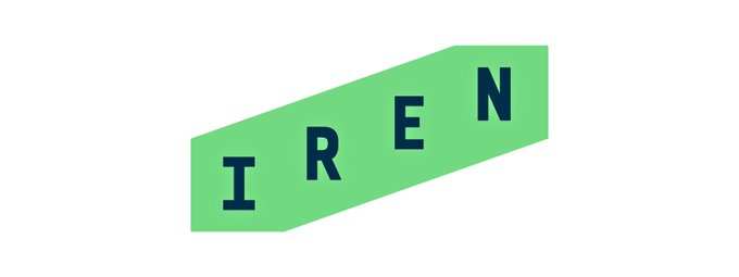 The image displays a green parallelogram containing the bold text "IREN," which is the stock ticker for Iris Energy, a data center and bitcoin mining company. This branding relates to the post highlighting IREN's CEO commentary on the fundamental supply-side constraints (power, infrastructure, materials, and labor) limiting the pace at which capacity can be brought online to meet surging demand.