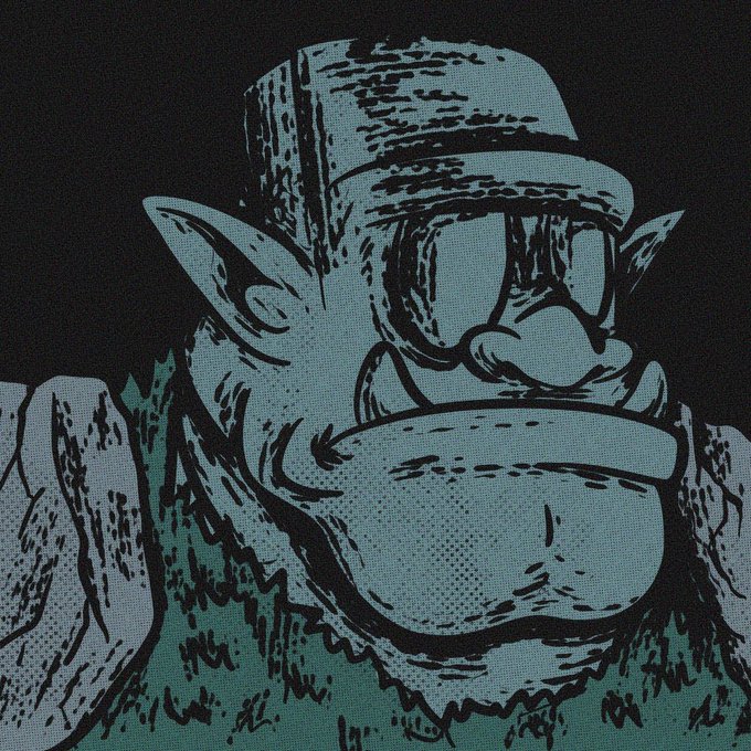 A stoic, mustachioed goblin-like figure wearing a cap and goggles is depicted in a moody blue and green illustration, evoking the gritty, fantasy aesthetic of the sold-out "Guild of Grime" NFT collection.

The image's rugged, underworld character complements the post's celebratory announcement of a fully minted collection, visually capturing the lore-driven vibe collectors are now celebrating.