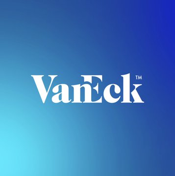 The image displays the VanEck logo in white text against a blue gradient background, with a "TM" trademark symbol next to the company name. The logo relates to the accompanying post as VanEck is the investment firm providing the Bitcoin market analysis about capitulation signals and long-term holder selling activity.