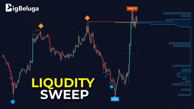 A trading chart from BigBeluga illustrating a 'LIQUIDITY SWEEP' concept, featuring candlesticks with diamond markers at swing highs and lows, price points at $3999.71 and $3750, and a volume profile on the right.