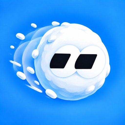 A 3D illustration features a fluffy, cloud-like white character wearing black sunglasses, set against a bright blue background with floating white droplets.