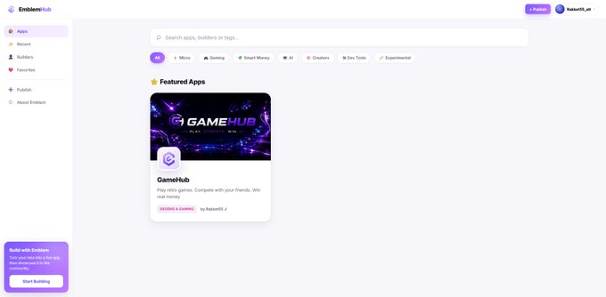 The image depicts a webpage for a game called "Emblem Hub", which is a beta version of the game available for users to try out. The screenshot shows a purple background with the game's interface displayed, providing an overview of the features and gameplay options. Below this main screen, there are several other tabs or sections containing more details about the game, such as its app versions, additional content like podcasts, and social media integration. Overall, the webpage presents the game in a user-friendly manner to showcase its beta version for beta testing before it becomes available to the general public.