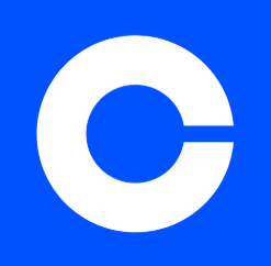 The Coinbase logo, which is a stylized white 'C' on a blue square background.