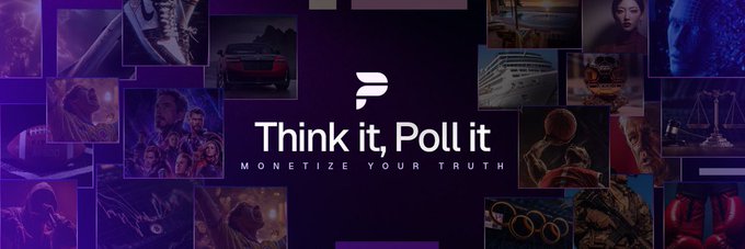The image features a banner with purple and white colors that says "Think It, Poll It" at the top. Below the title, there are several images of people's faces, including one person wearing a red shirt. The text on the banner is in white letters against the purple background. The post also mentions that it is an Avalanche post about predicting the outcome of a poll and how to make money from it.