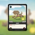 A small smartphone displaying a character profile screen, featuring an anime-style character named 'KART' in a grassy field setting.
