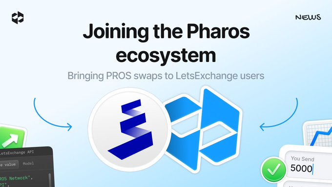 In the image, there are two logos that represent the Pharos ecosystem and LetsExchange. The blue and white logo symbolizes the Pharos system, while the green arrow signifies the LetsExchange platform. Both these platforms play a crucial role in the seamless transition for real estate users to access new listings on these platforms. 

Additionally, there is text that highlights how joining the Pharos ecosystem can bring PROS the opportunity to swap out of lets exchange and bring pros-swaps to Let Exchange users. This provides an accessible and user-friendly platform for real estate professionals to onboard new clients with ease.