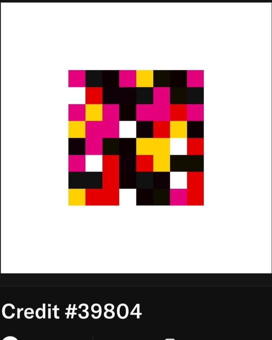 An abstract pixelated image with magenta, red, yellow, black, and white squares forming an irregular shape, labeled 'Credit #39804'.