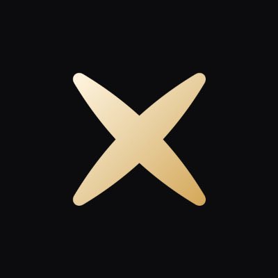 A minimalist gold X-shaped logo centered on a dark gray background.