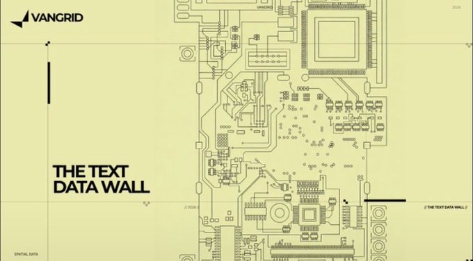 A stylized yellow technical schematic resembling a circuit board labeled 'THE TEXT DATA WALL' with the 'VANGRID' logo in the upper left corner.