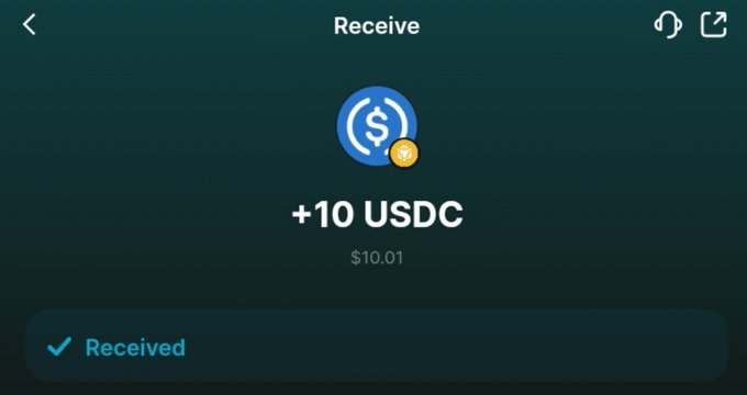 A cryptocurrency wallet screenshot confirms a successful transaction showing "+10 USDC" received, valued at $10.01, directly illustrating the user's claim of being paid to comment on a post.