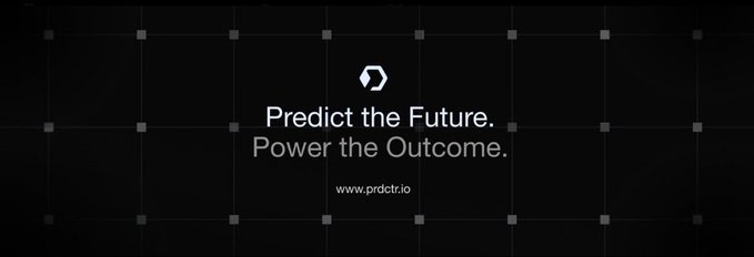 A black promotional banner displays the text 'Predict the Future. Power the Outcome.' with the website 'www.prdctr.io' and a small logo at the top.
