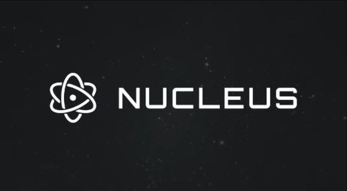 A dark space-themed logo screen displaying 'NUCLEUS' next to an atom symbol.