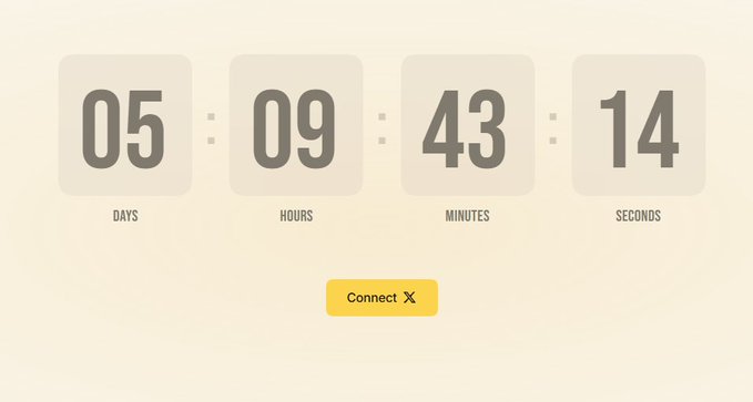 A countdown timer on a beige background displays 05 days, 09 hours, 43 minutes, and 14 seconds remaining, with a yellow "Connect X" button below it. The image visually reinforces the urgency emphasized in the post about the Trenches memecoin launchpad airdrop launching in just over 5 days.
