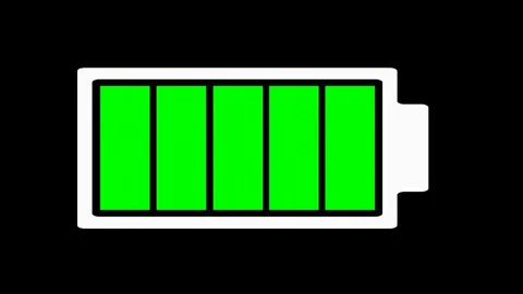A simple graphic illustration of a fully charged green battery icon on a black background.