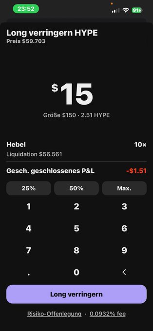 The image shows a cell phone screen displaying information about a margin call, which has been canceled. It features a screenshot of the app interface and the message "Long verringern HOPE" written below it. The main focus is on whether the longs sell for $syrup or not and what would happen if they were liquidated. The post seems to be discussing this issue with regards to hedge funds.