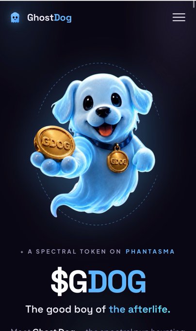 The image features a cartoon dog holding a gold coin, with the text "G$DOG" written below it. Below that, there's a description of the game called "Phantasmagoria", which is a type of video game where players can cast spells on their enemies to make them disappear or transform into other characters. The post also mentions that the game is about a good boy who saves his town from an evil witch.