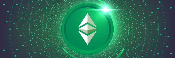 The image features a green circle with a white triangle inside, which appears to be glowing. The background of the image is dark blue, creating a contrast that highlights the green circle and its contents. The text "The Chain That Never Changed In a world where projects keep changing direction, Ethereum Classic continues to stand firm." is written above the circle, providing context about the post's content.