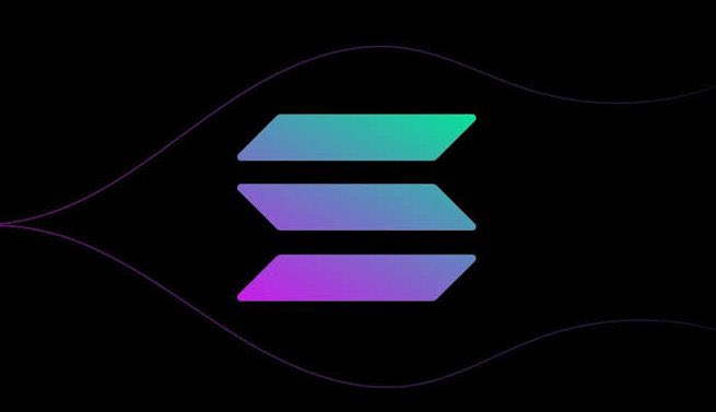 The image features the Solana logo—a gradient stack of three horizontal bars in green, blue, and purple—set against a dark background with subtle purple wave lines. It serves as the visual centerpiece for a $150 Solana giveaway promotion by @10xdotfun, reinforcing the cryptocurrency brand associated with the contest.