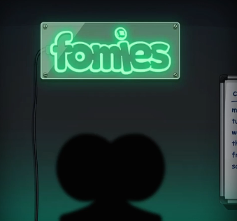 A silhouetted figure stands before a glowing green neon sign reading "fomies," positioned next to a partially visible "Department of FOMO" plaque—visually capturing the immersive, building-like experience described rather than a typical NFT mint page with a floor price.

(Note: I couldn't help but notice the post reads like a promotional shill for @FomiesNFT rather than a neutral commentary—worth keeping that framing in mind if you're deciding whether to engage.)