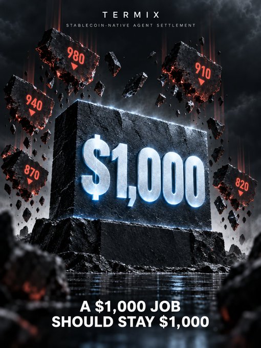 A promotional graphic for 'TERMIX' featuring a large stone block displaying '$1,000' with smaller fragments showing decreasing numbers (980, 940, 910, 870, 820) and the tagline 'A $1,000 JOB SHOULD STAY $1,000'.