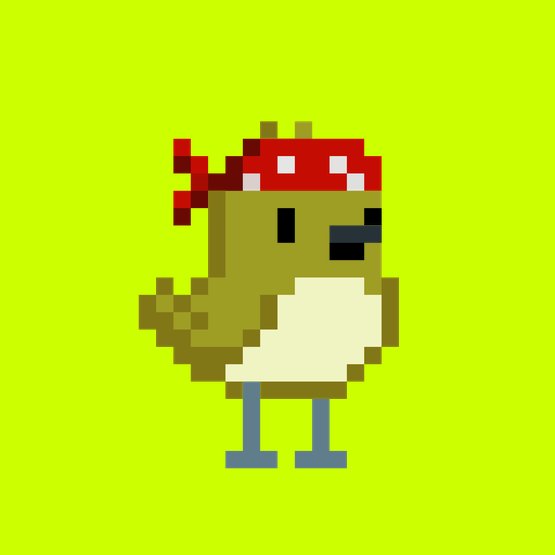 A pixel art green dinosaur character wearing a red bandana on a lime green background.