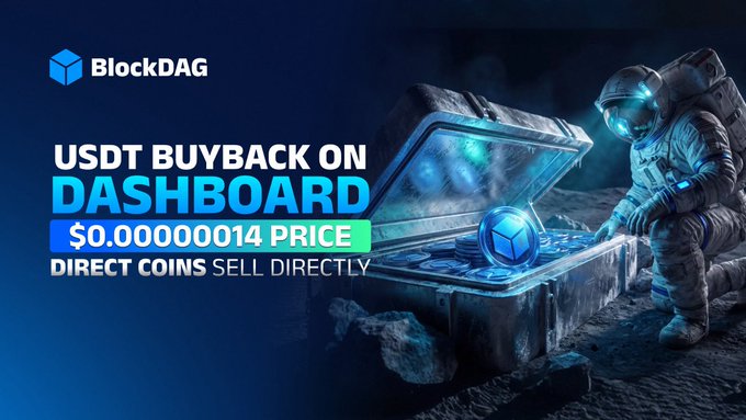 A promotional banner for BlockDAG announces "USDT BUYBACK ON DASHBOARD" with a $0.00000014 price tag and the tagline "DIRECT COINS SELL DIRECTLY," featuring a futuristic astronaut examining an open chest of glowing BDAG coins on a lunar-like surface. The image visually reinforces the post's urgent 24-hour final window to buy BDAG directly via USDT, with the astronaut and treasure chest symbolizing the opportunity to claim and take direct ownership of the coins before the deadline closes.