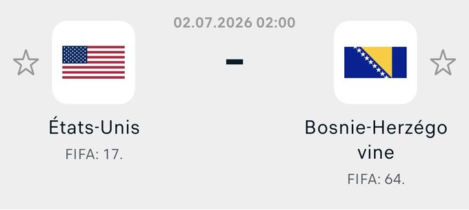 The image shows a match preview between the United States (FIFA rank 17) and Bosnia-Herzegovina (FIFA rank 64) scheduled for 02.07.2026 at 02:00. It relates to the post's giveaway contest asking followers to predict the exact score of this upcoming soccer match.