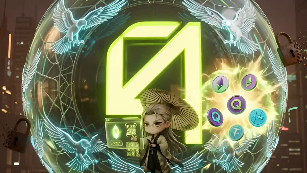 The image features a character with long hair wearing a hat standing next to a large glass ball that has a green number "4" on it, surrounded by various symbols including a bird, a shield, and a sword. The character appears to be in front of a cityscape backdrop, which includes buildings and other elements typical of urban environments.