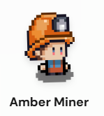 A pixelated graphic of an orange sports car with the text 'Amber Miner' displayed below it.