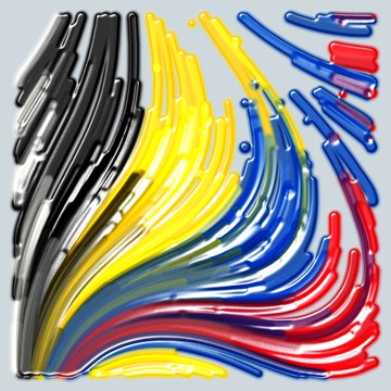 The image features a vibrant display of colors with various shades of yellow, red, blue, and black lines and curves. The colors are arranged in an abstract manner, creating a sense of movement and dynamism. The background appears to be a light gray color, which contrasts nicely with the colorful lines and curves. The text "Fluxto is happening! Amazing on-chain art!!! Four of the ones I've collected, huge potential!" adds a touch of excitement and energy to the scene.