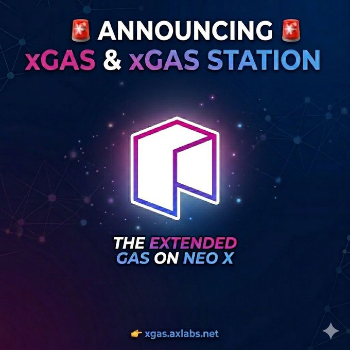 The image shows a promotional poster for an extended version of native GAS called "xGAS" or "xGAS Station", which is backed by Neo X. The poster highlights that this extension provides additional authorization features, such as modern wallet support, applications, relayers, and agent-based flows. It also mentions the name "xGAS" in the image to emphasize its connection with the extended version of native GAS.