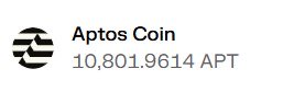 A screenshot displays an Aptos Coin balance of 10,801.9614 APT in a wallet, directly showing the post author's long-held retail stash of $APT tokens after roughly four years.