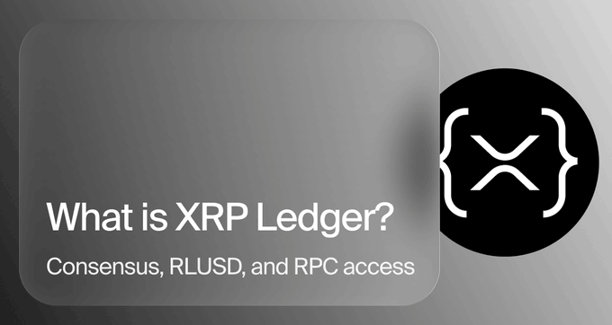 A graphic asking 'What is XRP Ledger?' with subtitle 'Consensus, RLUSD, and RPC access' next to the XRP logo.