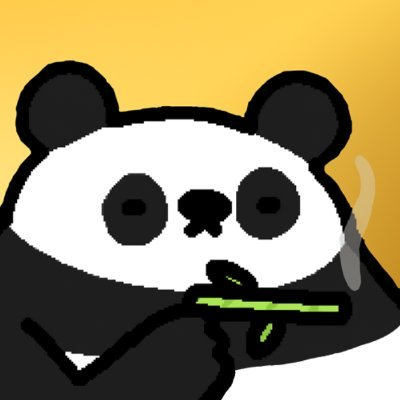 A cartoon panda with a grumpy expression eats a piece of bamboo against a yellow background, humorously ignoring the "GM" (good morning) request by being too busy munching.