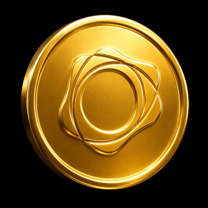 A gleaming gold coin with an embossed abstract symbol sits against a black background, visually representing PAXG as gold-backed digital asset on the Solana blockchain. The lustrous gold aesthetic reinforces the claim that PAXG offers the enduring value of physical gold with the speed and efficiency of Solana's network.
