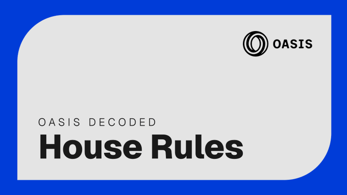 The graphic features the OASIS logo and text reading "OASIS DECODED: House Rules" on a blue background, serving as a title card for a thread that challenges the assumption that whoever holds a private key should have unrestricted control over it.