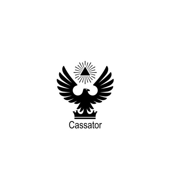 A black and white emblem features a crowned eagle with an all-seeing eye above and the name 'Cassator' displayed below it.