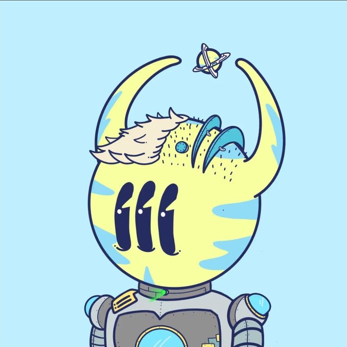 A cartoonish illustration of a moon-shaped character with a small Saturn-like planet on its head, wearing a spacesuit.