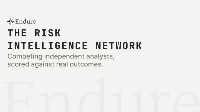 Endure promotional graphic reading 'THE RISK INTELLIGENCE NETWORK: Competing independent analysts, scored against real outcomes.'