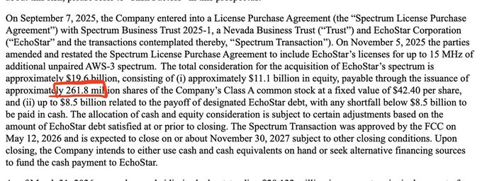 The image shows a screenshot of a document with text, including a list of numbers and some financial information about a company called "Echostar". The numbers are displayed in both black and white and include the words "SpaceX" and " IPO". The document also mentions that the company's shares were valued at $35 Billion. The image does not provide any context or additional information to help understand what the numbers mean, but they seem to be related to a financial analysis of the company.

The post is titled "Why I went all in $SATS Here’s the maths: SpaceX IPO at $135 SpaceX S1 disclosed Echostar owns 261.8 million shares $135 X 261.8 million shares = $35 Billion While echostar was worth less than $35 Billion yesterday". The image does not provide any additional context or information about the numbers, but they are likely related to a financial analysis of the company's shares and value.