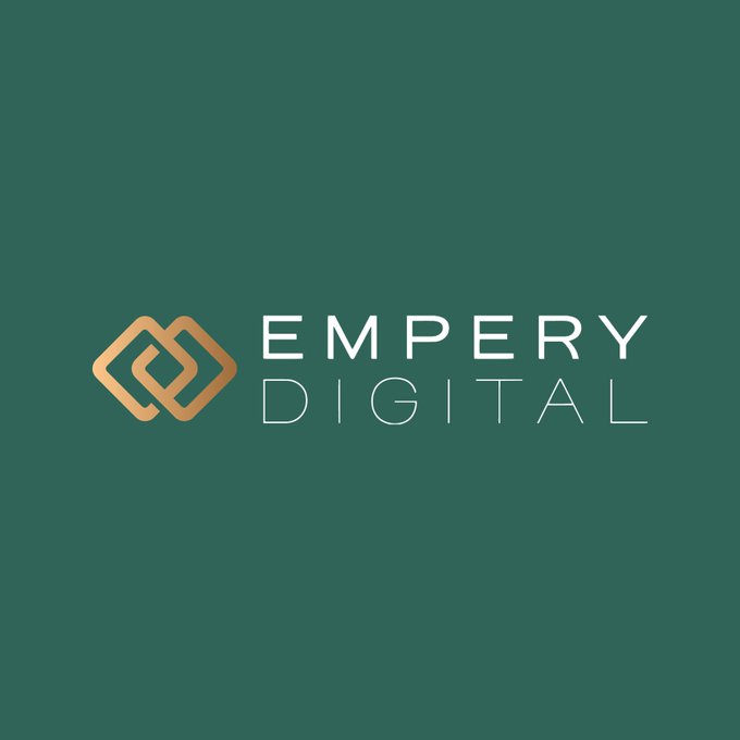 The Empery Digital logo, featuring the company name alongside an interlocking gold and white icon, is displayed against a teal background.